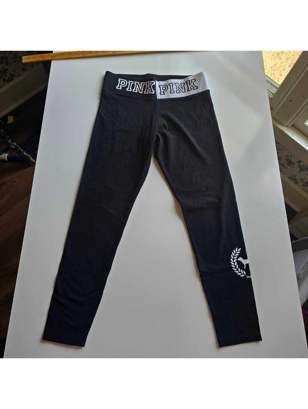 Victoria's Secret PINK High Waist Leggings Women's Size Large Black White Logo